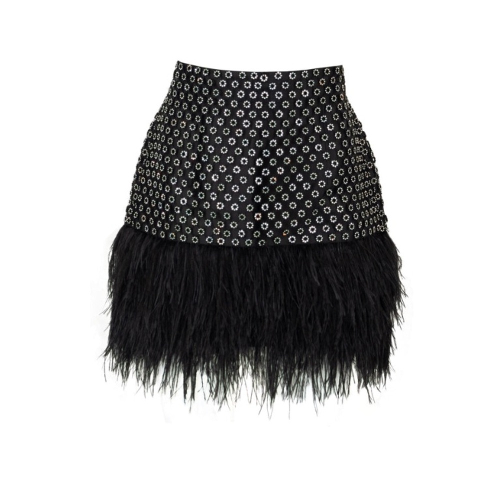 The BRAND LABEL Beaded Skirt with Feather Hem